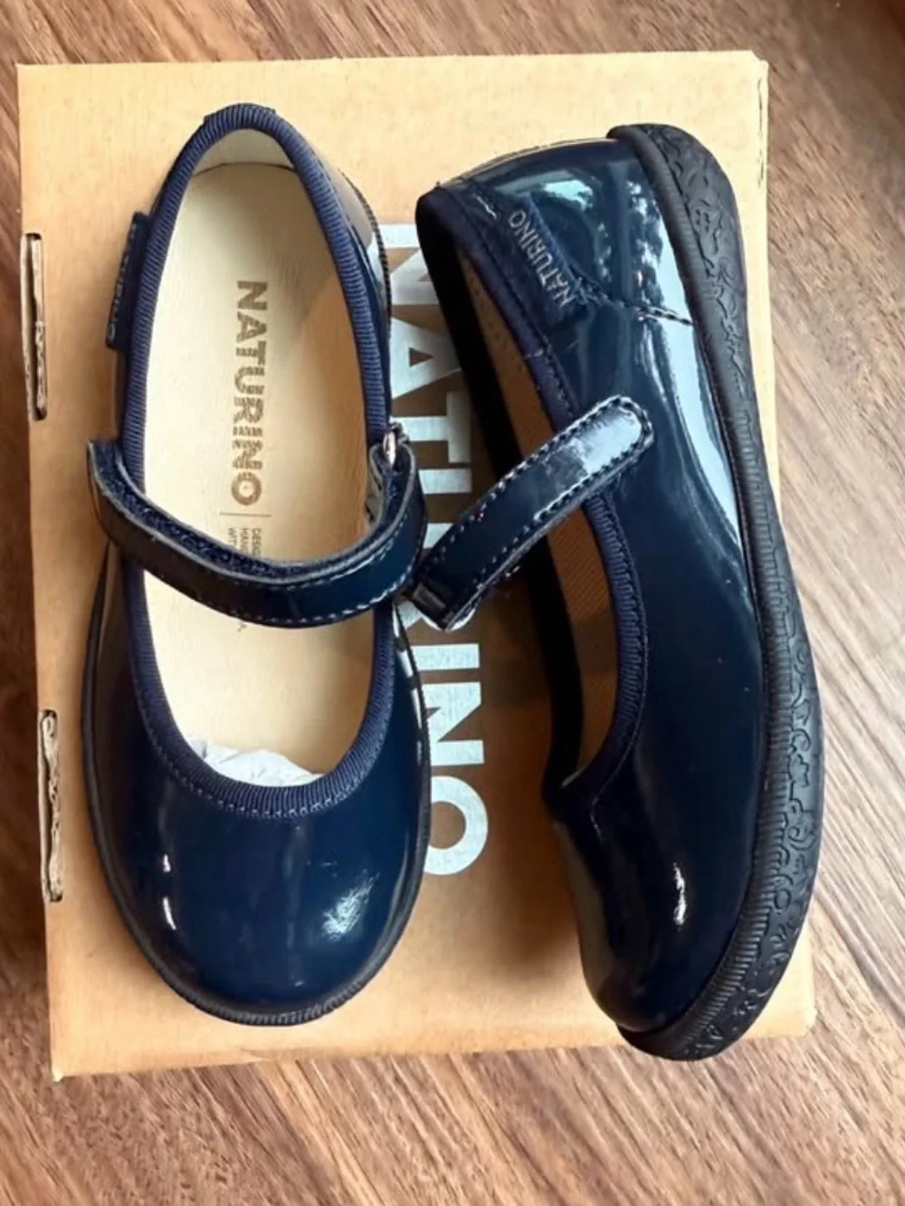 Naturino Girls Navy Patent Mary Jane Shoes with Hook Strap